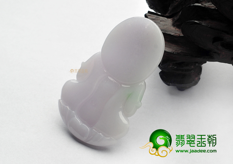 糯冰种淡春带彩缅甸翡翠A货观音挂件