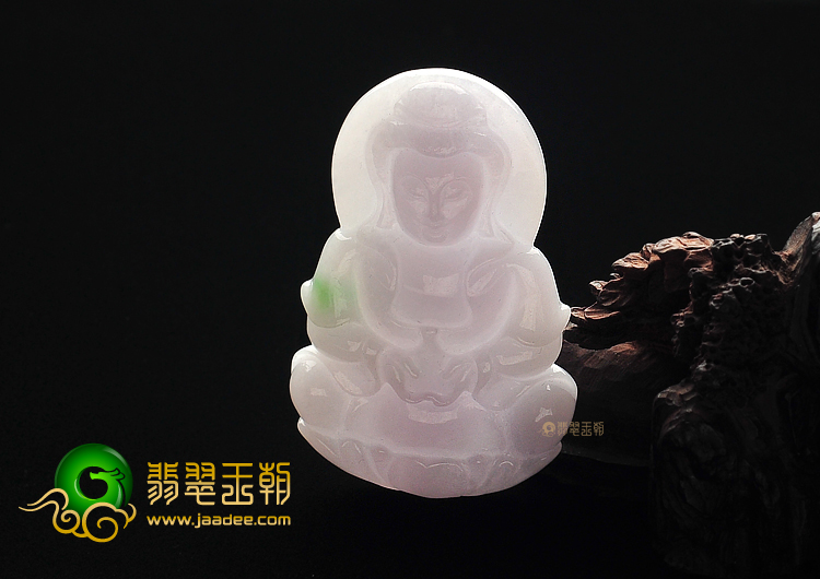 糯冰种淡春带彩缅甸翡翠A货观音挂件