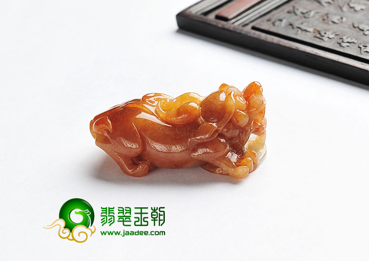 糯冰种红黄翡缅甸翡翠A货貔貅挂件
