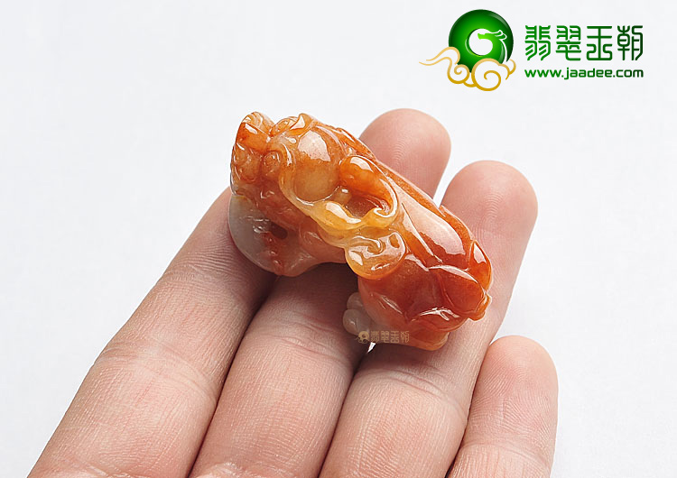 糯冰种红黄翡缅甸翡翠A货貔貅挂件