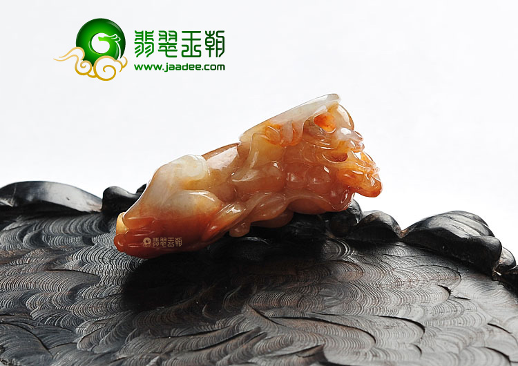糯冰种红黄翡缅甸翡翠A货貔貅挂件