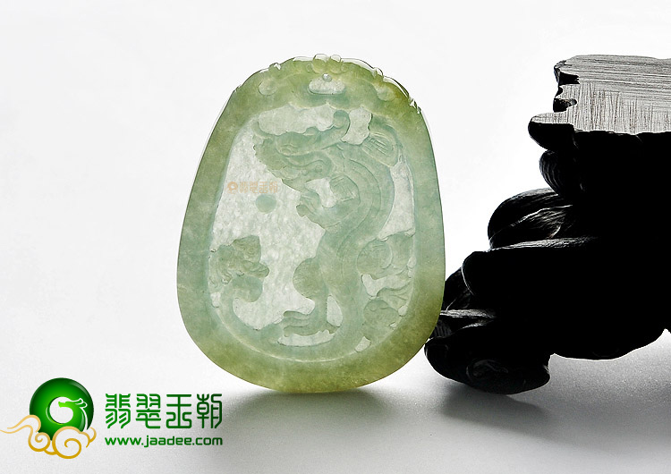 冰种晴水带褐黄翡缅甸翡翠A货龙牌挂件
