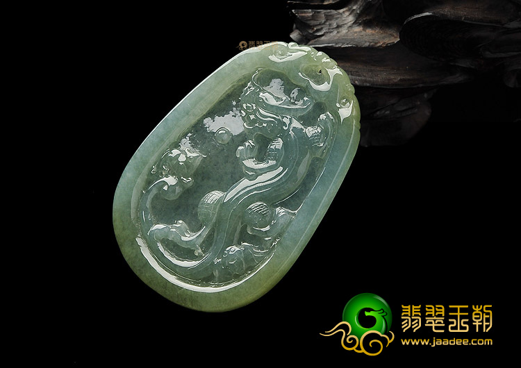 冰种晴水带褐黄翡缅甸翡翠A货龙牌挂件
