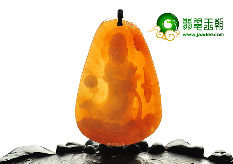 糯冰种红黄翡站观音挂件