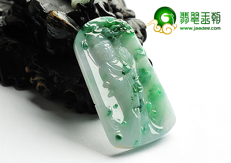 糯冰种翠色降龙观音挂件