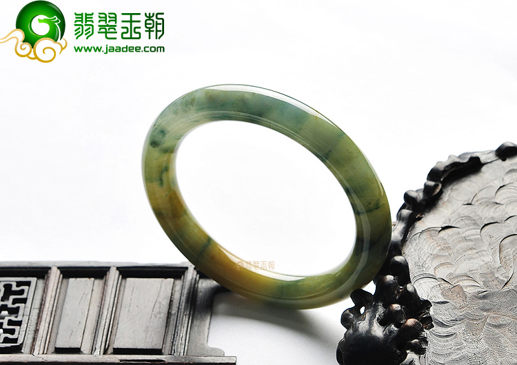 糯冰种褐黄翡飘花圆条手镯(56.8mm)