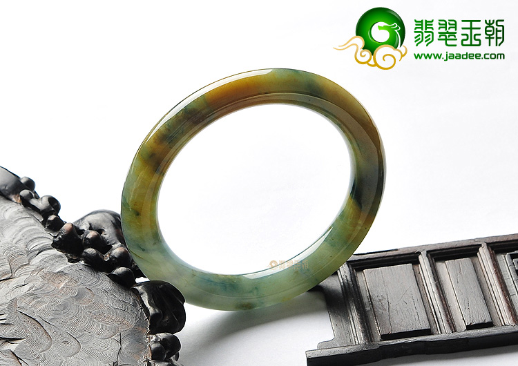 糯冰种褐黄翡飘花圆条手镯(56.8mm)