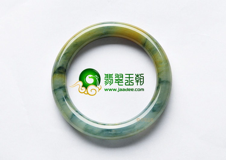 糯冰种褐黄翡飘花圆条手镯(56.8mm)