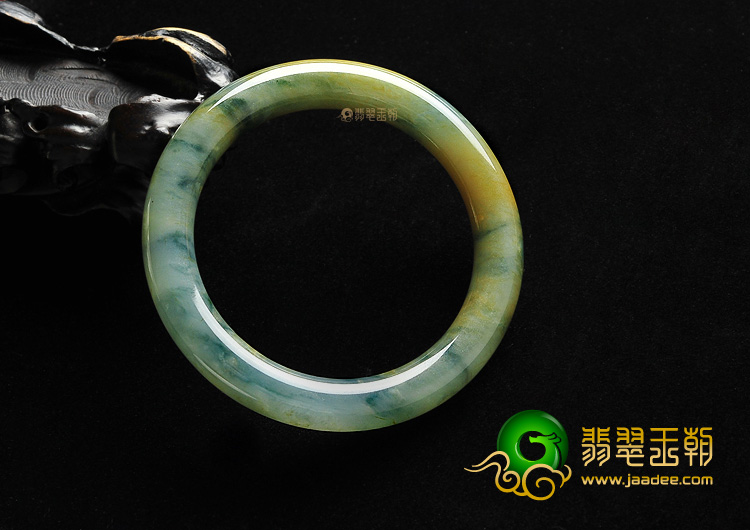 糯冰种褐黄翡飘花圆条手镯(56.8mm)