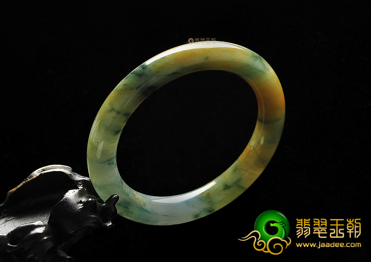 糯冰种褐黄翡飘花圆条手镯(56.8mm)