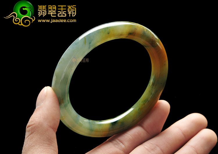 糯冰种褐黄翡飘花圆条手镯(56.8mm)