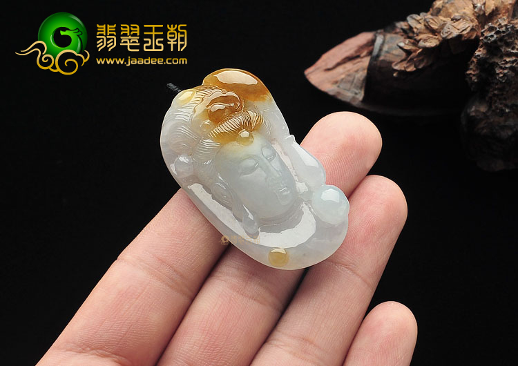 糯冰种褐黄翡观音头挂件