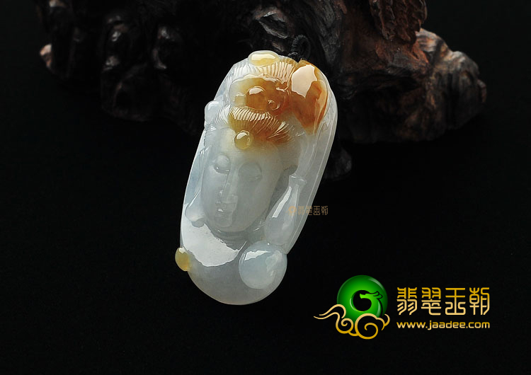 糯冰种褐黄翡观音头挂件