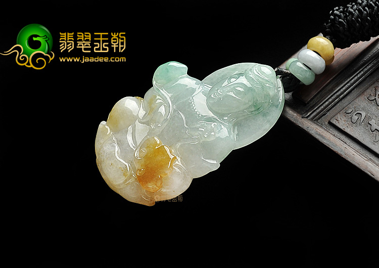 糯冰种三彩观音挂件