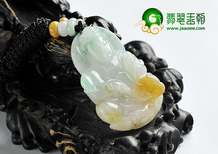糯冰种三彩观音挂件