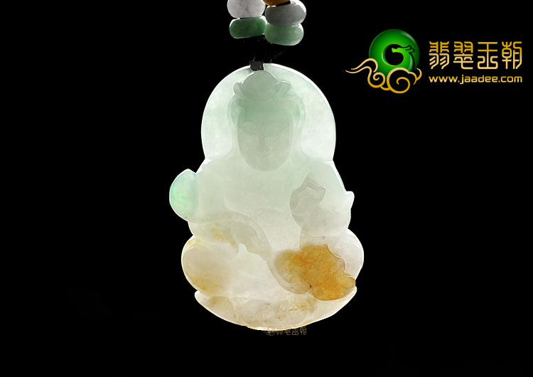 糯冰种三彩观音挂件