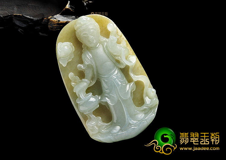 （超值推荐）糯冰种晴水黄翡站观音挂件