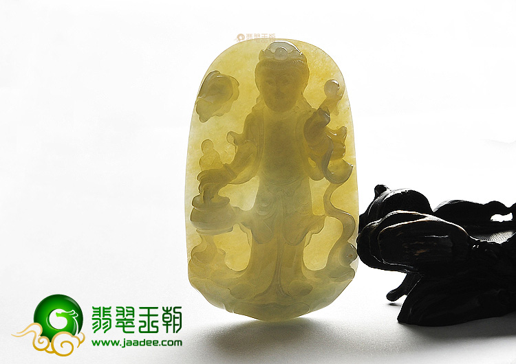 （超值推荐）糯冰种晴水黄翡站观音挂件