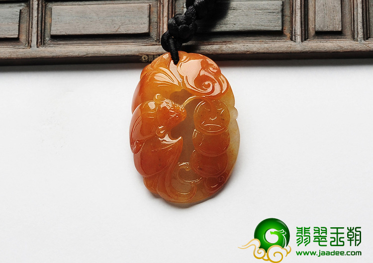 糯冰种红黄翡福在眼前挂件