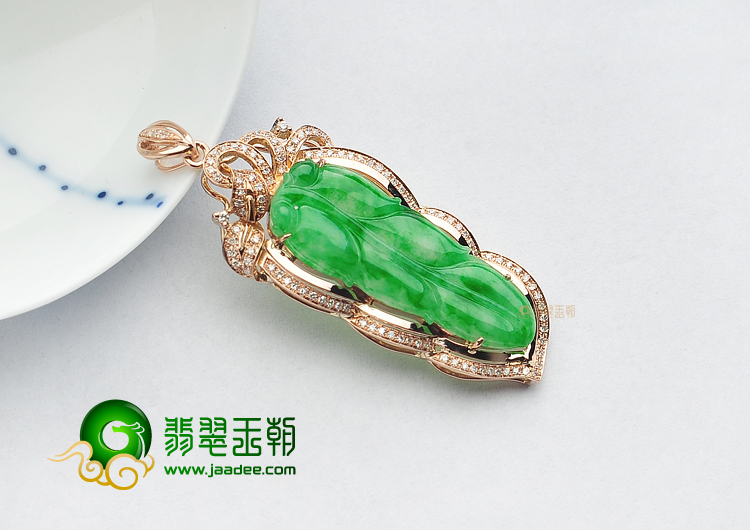 (超值推荐)糯冰种飘翠镶玫瑰金金枝玉叶胸坠(真钻)