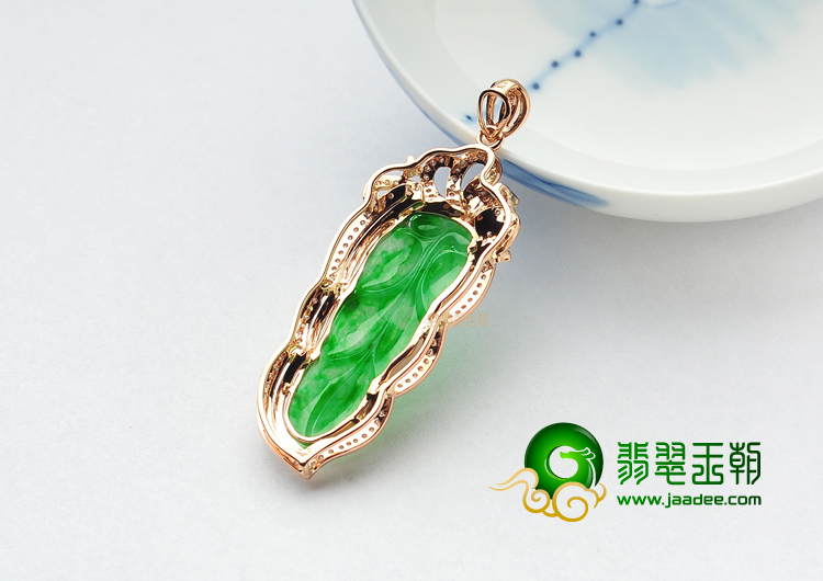 (超值推荐)糯冰种飘翠镶玫瑰金金枝玉叶胸坠(真钻)