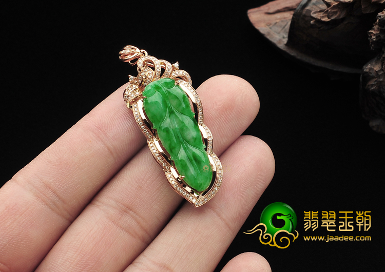 (超值推荐)糯冰种飘翠镶玫瑰金金枝玉叶胸坠(真钻)