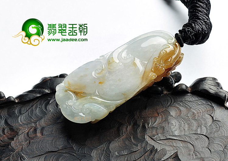 糯冰种褐黄翡龙如意挂件