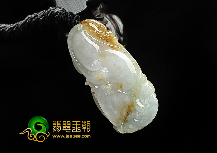 糯冰种褐黄翡龙如意挂件