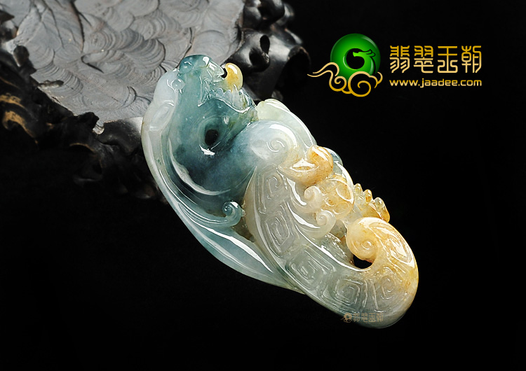 糯冰种黄翡飘花螭龙如意挂件