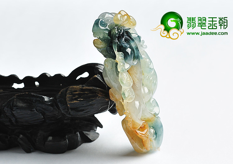 糯冰种黄翡飘花螭龙如意挂件