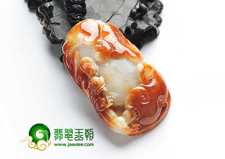 糯冰种红黄翡福寿如意挂件