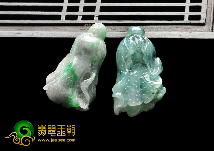 (超值推荐)糯冰种飘花飘翠白菜挂件(一对)