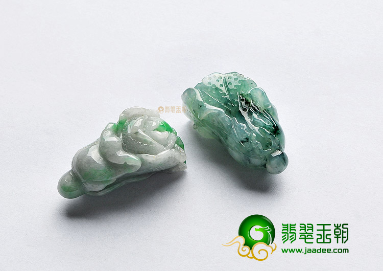 (超值推荐)糯冰种飘花飘翠白菜挂件(一对)
