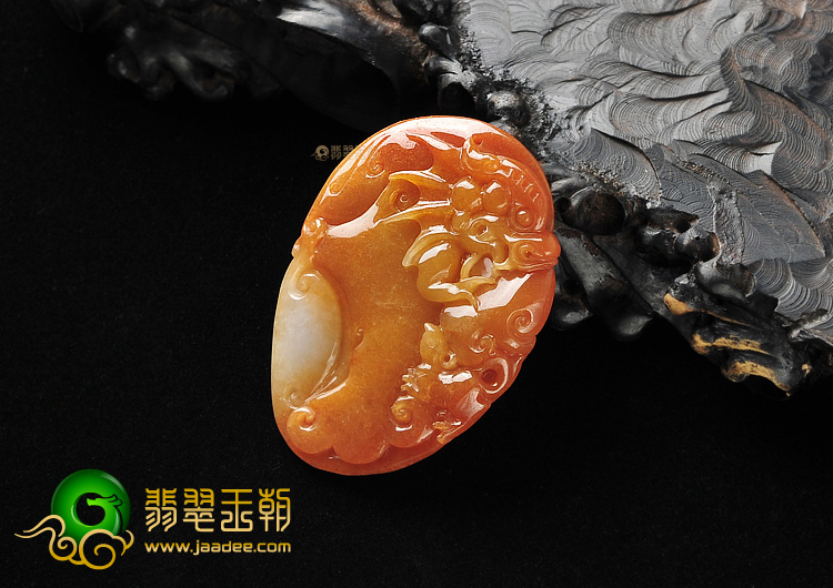 糯冰种红黄翡龙如意挂件