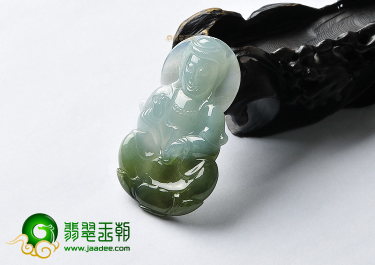 糯冰种褐黄翡观音挂件