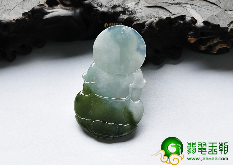 糯冰种褐黄翡观音挂件