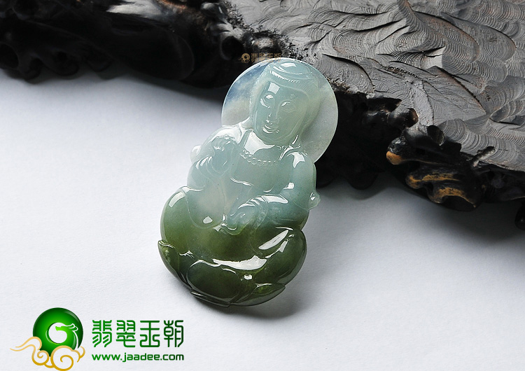 糯冰种褐黄翡观音挂件