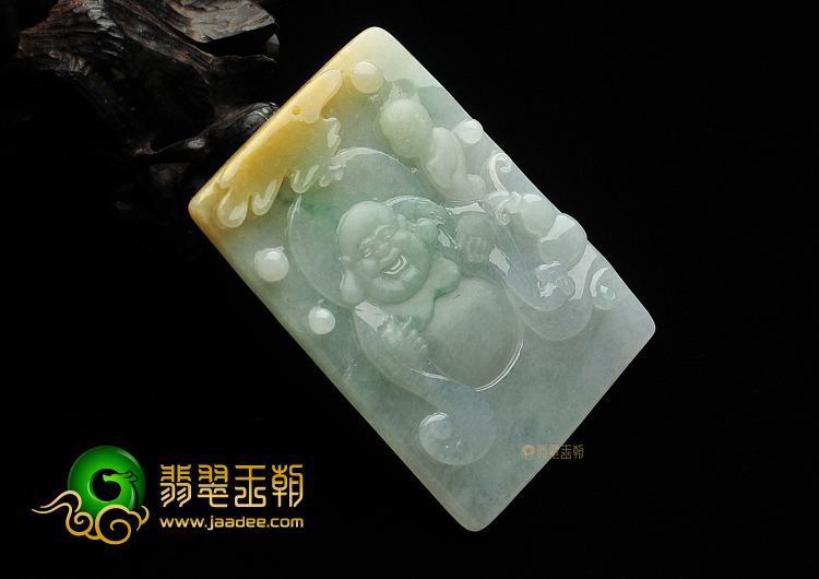 糯冰种晴水黄翡童子拜佛挂件