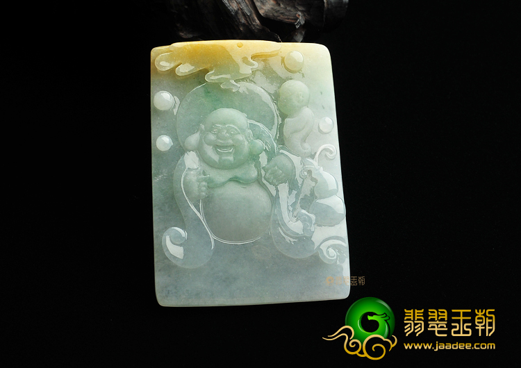 糯冰种晴水黄翡童子拜佛挂件