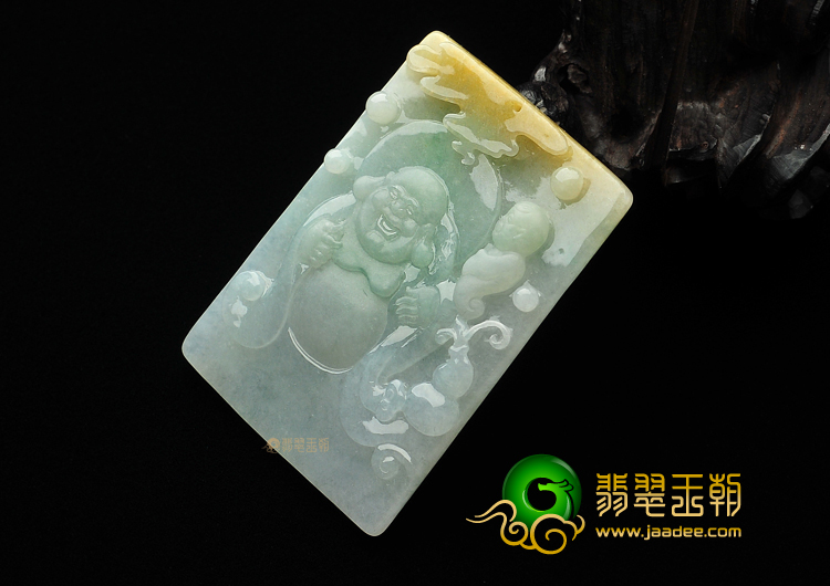 糯冰种晴水黄翡童子拜佛挂件