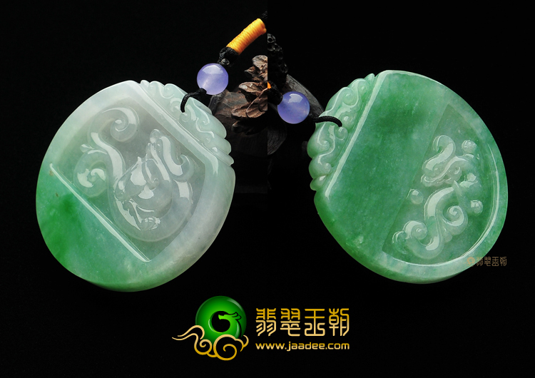糯冰种飘翠龙凤牌挂件(一对)