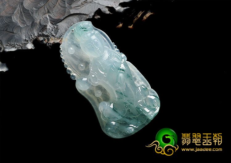 冰种飘花站观音挂件