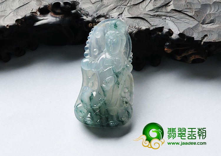 冰种飘花站观音挂件