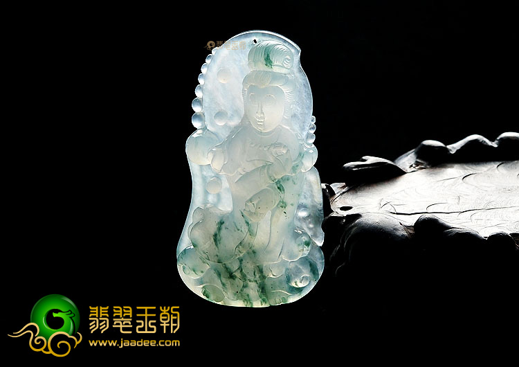冰种飘花站观音挂件