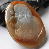 糯冰种褐黄翡缅甸翡翠A货寿星挂件