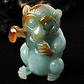 糯冰种晴水褐黄翡缅甸翡翠A货小猴挂件
