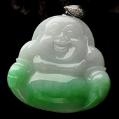 糯冰种飘翠缅甸翡翠A货玉佛挂件