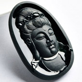 冰种墨翠缅甸翡翠A货观音头挂件