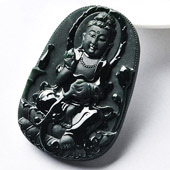 冰种墨翠缅甸翡翠A货观音挂件