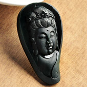 糯冰种墨翠缅甸翡翠A货观音头挂件